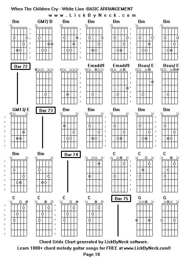 Chord Grids Chart of chord melody fingerstyle guitar song-When The Children Cry - White Lion -BASIC ARRANGEMENT,generated by LickByNeck software.